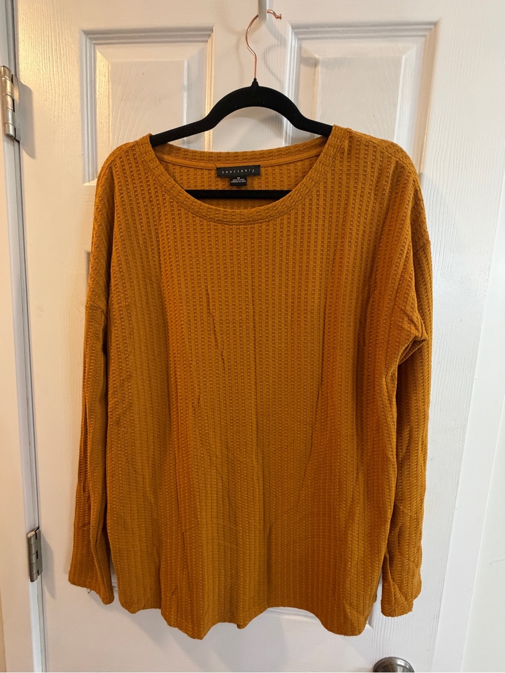 Sanctuary Mustard Waffle-Knit Crewneck Sweater